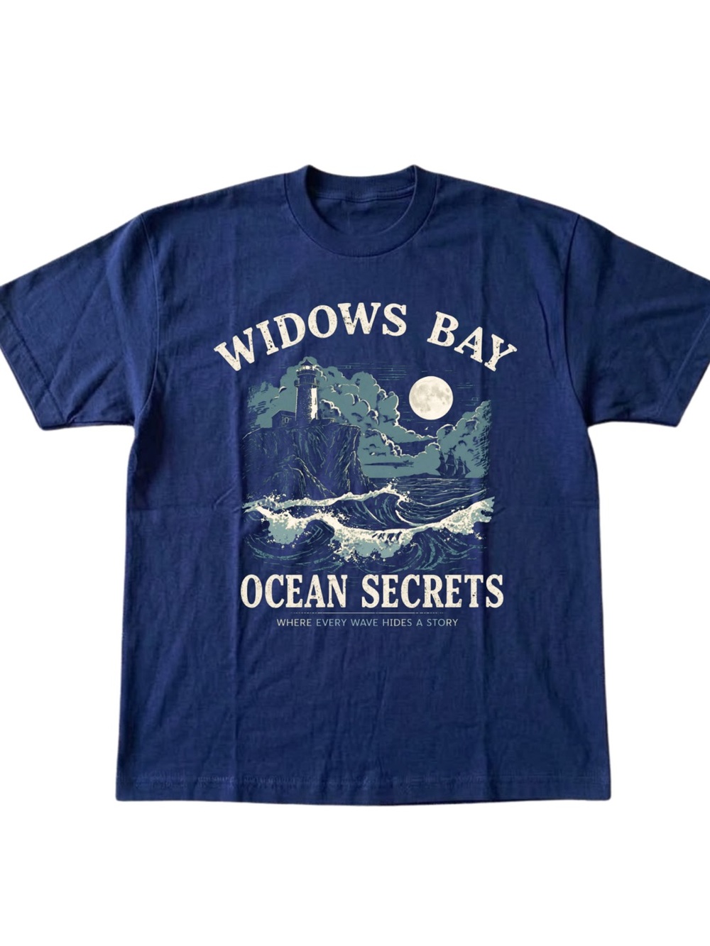 Gildan Navy Widows Bay Ocean Secrets Graphic Tee